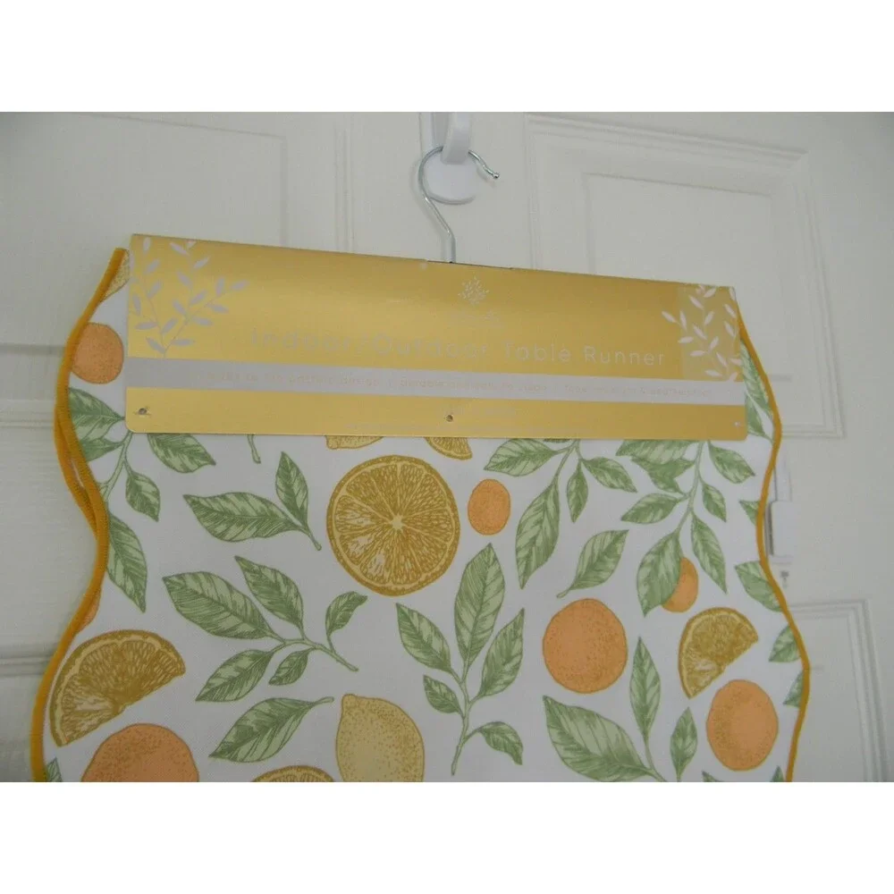Indoor Outdoor Table Runner Reversible Fruit Green Orange Yellow Weatherprf NWT